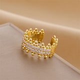 Gold-Plated Korean Crown Zircon Open Ring