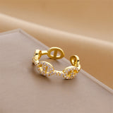 Gold-Plated Korean Signature Zircon Open Ring