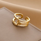 Gold-Plated Korean Multi-Layer Buckle Zircon Open Ring