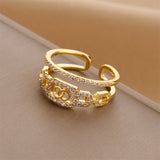 Gold-Plated Korean Double-Layer Logo Zircon Open Ring