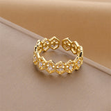 Gold-Plated Korean Lace Hollow Zircon Open Ring