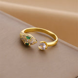 Gold-Plated Korean Snake Zircon & Green Gem Open Ring