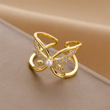 Gold-Plated Korean Butterfly Pearl & Zircon Open Ring
