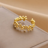 Gold-Plated Korean Multi-Flower Zircon Open Ring