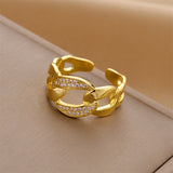 Gold-Plated Korean Chain Zircon Open Ring