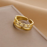 Gold-Plated Korean Crown Zircon Open Ring