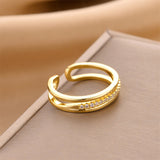 Gold-Plated Korean Double-Layer Zircon Open Ring