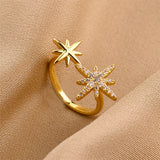 Gold-Plated Korean Double-Star Zircon Open Ring