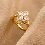 Gold-Plated Korean Four-Leaf Clover Zircon Open Ring