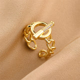 Gold-Plated Korean Chain Buckle Zircon Open Ring