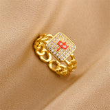 Gold-Plated Korean Chain-Symbol Zircon Open Ring
