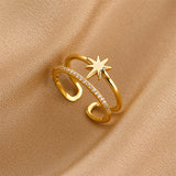 Gold-Plated Korean Double-Layer Star Zircon Open Ring