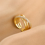 Gold-Plated Korean Multi-Layer Zircon Open Ring