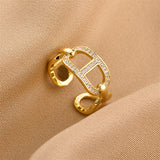Gold-Plated Korean Buckle Zircon Open Ring