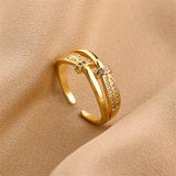 Gold-Plated Korean Double-Layer Buckle Zircon Open Ring