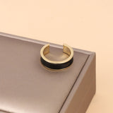 Gold-Plated Korean Black Enamel Minimalist Open Ring