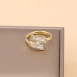 Gold-Plated Korean H-Shape Baguette Zircon Double-Layer Open Ring