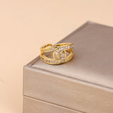 Gold-Plated Korean Double-Layer Intertwined Baguette Zircon Open Ring
