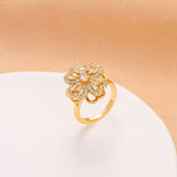 Gold-Plated Korean Zircon-Encrusted Flower Open Ring
