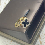 Gold-Plated Korean Black Four-Leaf Clover Zircon Open Ring