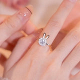 Gold-Plated Korean Bunny Ear Zircon Open Ring