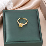 Gold-Plated Korean Yellow Center Stone & Zircon Open Ring