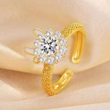 Gold-Plated Korean Textured Band Cluster Zircon Open Ring