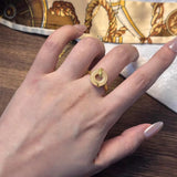 Gold-Plated Korean Rope-Textured Circular Stone Open Ring
