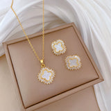 Titanium Steel Mother-of-Pearl Clover Jewelry Set