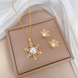 Titanium Steel Pearl & Zircon Jewelry Set