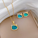 Titanium Steel Glitter Cat Jewelry Set