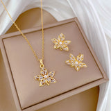 Titanium Steel Floral Pearl Jewelry Set