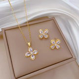 Titanium Steel Clover Zircon Jewelry Set