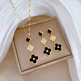Titanium Steel Black Clover Jewelry Set