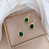 Titanium Steel Emerald Teardrop Jewelry Set