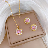 Gold-Plated Pink Zircon Geometric Jewelry Set (Necklace & Earrings)