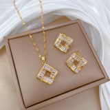 Gold-Plated Square Baguette Zircon Jewelry Set (Necklace & Earrings)