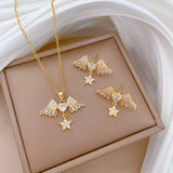 Gold-Plated Angel Wing & Star Zircon Jewelry Set (Necklace & Earrings)