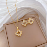 Gold-Plated Clover Zircon Jewelry Set (Necklace & Earrings)