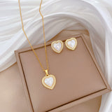 Gold-Plated Heart Pearl & Zircon Jewelry Set (Necklace & Earrings)