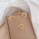 Gold-Plated Open Heart Baguette Zircon Jewelry Set (Necklace & Earrings)