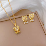 Titanium Steel Cat Bow Zircon Jewelry Set