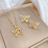 Gold-Plated Butterfly Baguette Zircon Jewelry Set (Necklace & Earrings)