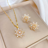 Gold-Plated Starburst Baguette Zircon Jewelry Set (Necklace & Earrings)
