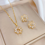 Gold-Plated Circular Baguette Zircon Jewelry Set (Necklace & Earrings)