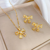 Gold-Plated Bow Zircon Jewelry Set (Necklace & Earrings)