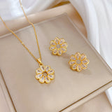 Gold-Plated Daisy Zircon Jewelry Set (Necklace & Earrings)