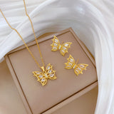Gold-Plated Butterfly Zircon Jewelry Set (Necklace & Earrings)