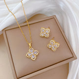Gold-Plated Clover Multi-Zircon Jewelry Set (Necklace & Earrings)