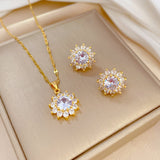 Gold-Plated Starburst Zircon Jewelry Set (Necklace & Earrings)
